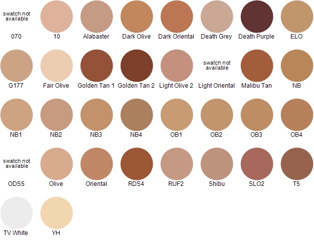 Kryolan Foundation Color Chart