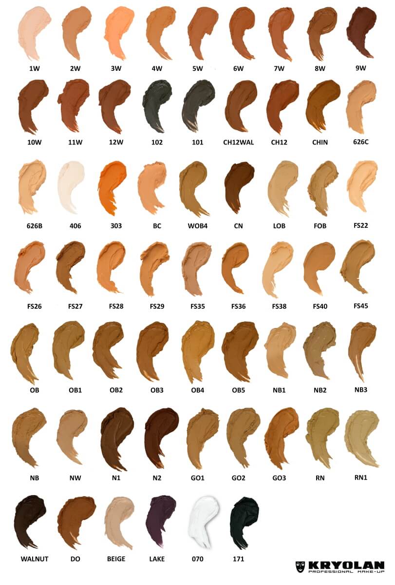 Kryolan Tv Paint Stick Color Chart